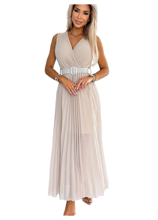 Рокля Numoco, Плисирана, Шифон, Полиестер, Бежово, Един размер INTL