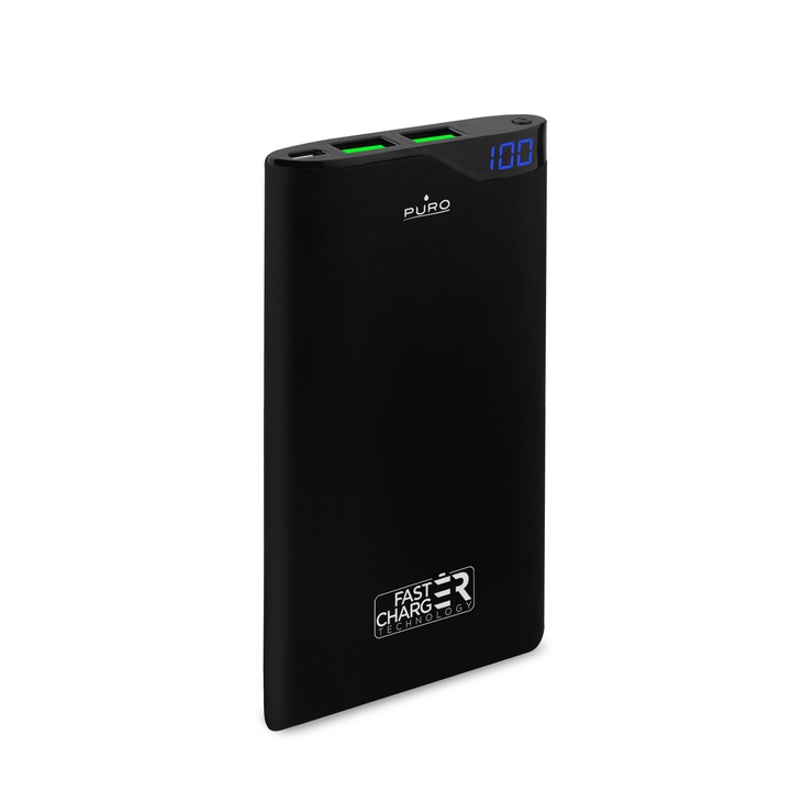 Външна батерия PURO, 6000mAh, за смартфон и таблет, 2 USB порта, Черна