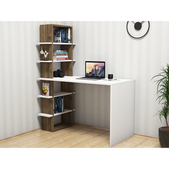 Birou cu biblioteca Madeleon Modella, Alb/nuc, pal 18 mm, 120 x 151.8 x 60 cm Birou cu biblioteca Madeleon Modella, Alb/nuc, pal 18 mm, 120 x 151.8 x 60 cm
