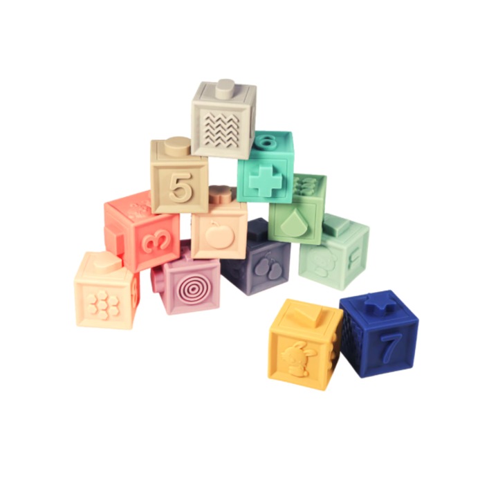 Set 12 Cuburi din Silicon Mole, Educative, Interactive, 6 Fete Diferite ...
