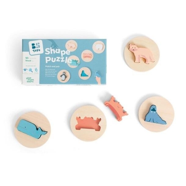 Puzzle din lemn, BS Toys, 6 animale, multicolor