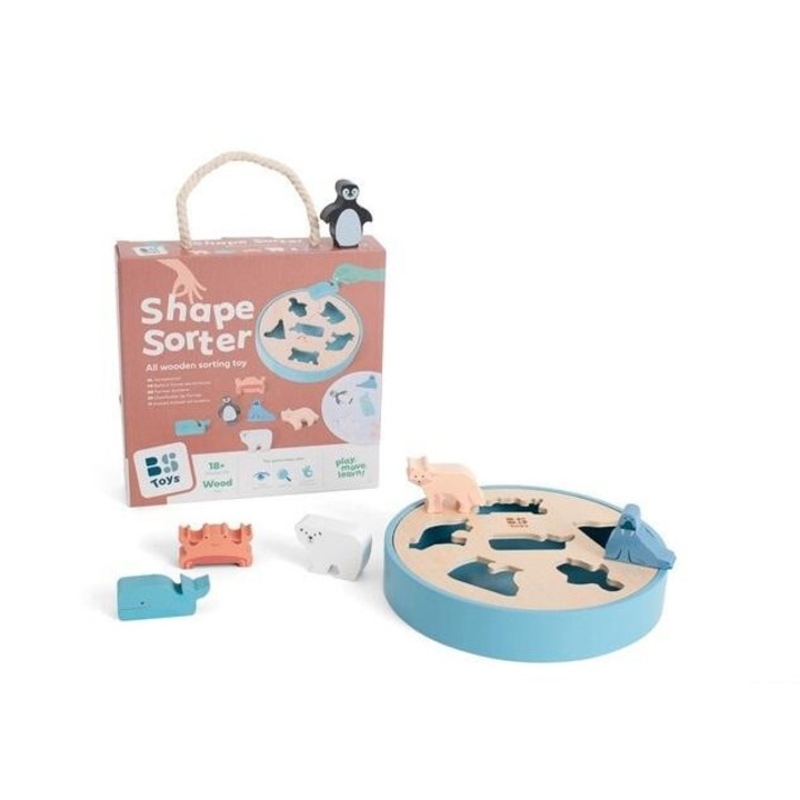 Дървен сортер Арктически животни, BS Toys, 6 животни, 20x20см, за деца 18м+