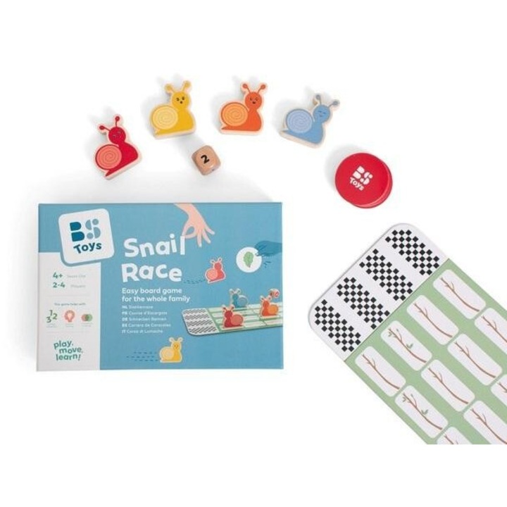 Társasjáték, BS Toys, Csigaverseny, 4 db fa csiga, 17x110cm, 4 év felett