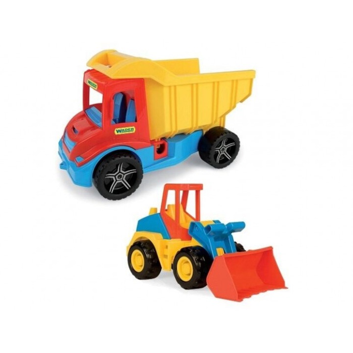 Самосвал с багер Wader, Пластмасов, многоцветен