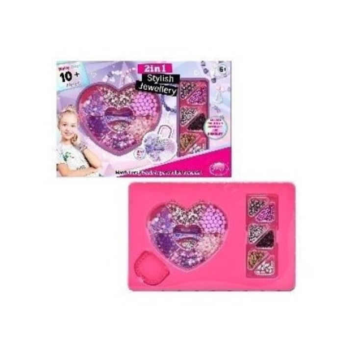 Set de artizanat in forma de inima, Artyk, 12 tipuri de margele, 2 sfori, 4 pandantive, multicolor