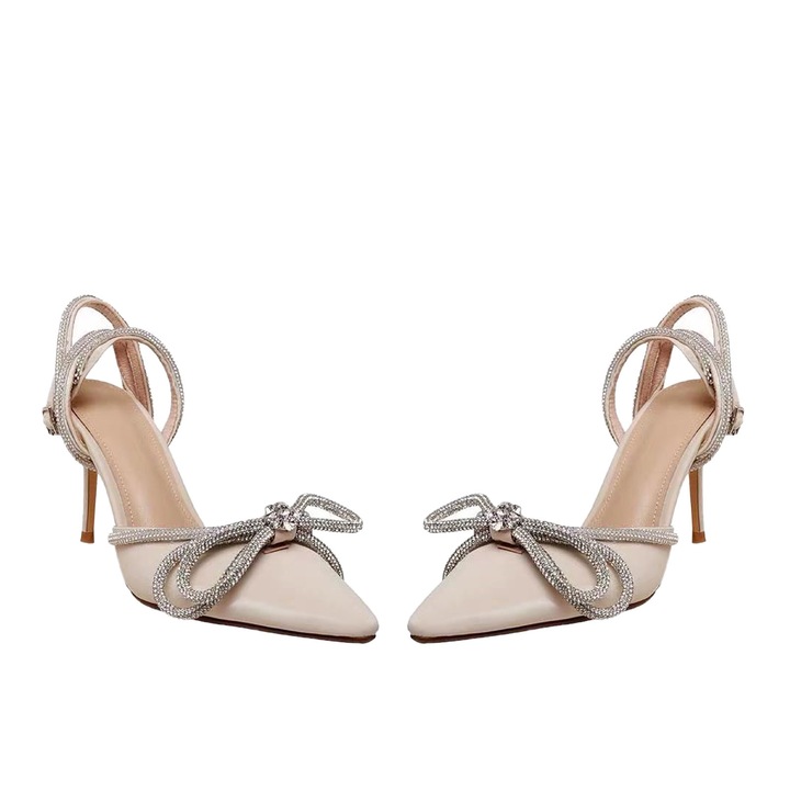 BGHYHYHI magas sarku cipo, hegyes orru, strasszokkal, bezs