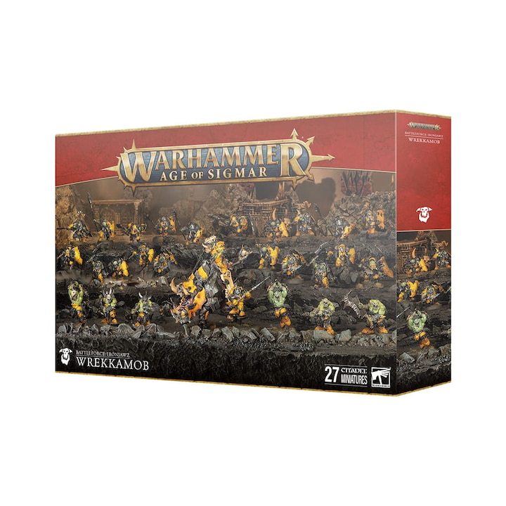 Семейна игра Warhammer Age of Sigmar Game Expansion Wrekkamob Ironjawz Battleforce Games Workshop 27 модела за изграждане Сиво