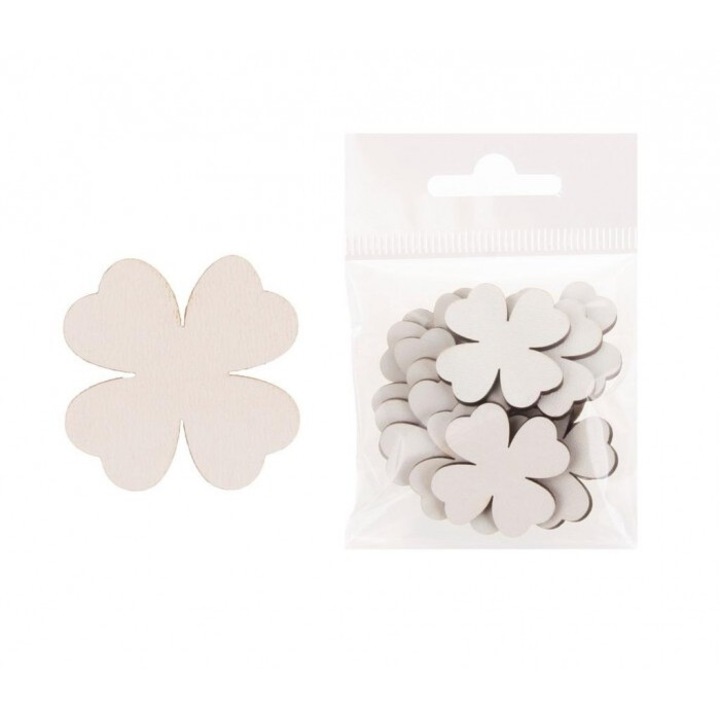 Dekoratív fa készlet 12db, Cresco, nagy lóhere, 21mm, 130x70mm