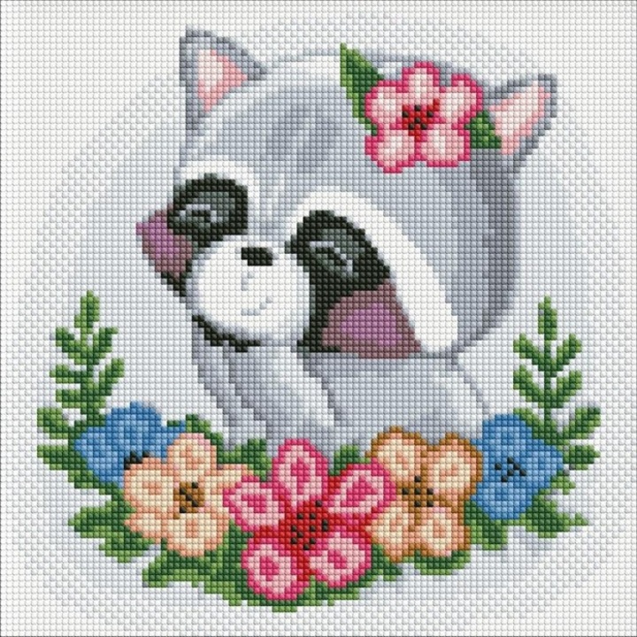 Set mozaic diamante, Ideyka, raccoon floral, strasuri holografice AB, 30x30cm