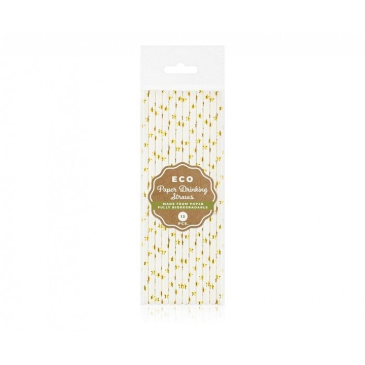 Хартиени сламки със златни звезди, Godan, 6x197mm, комплект 12 броя