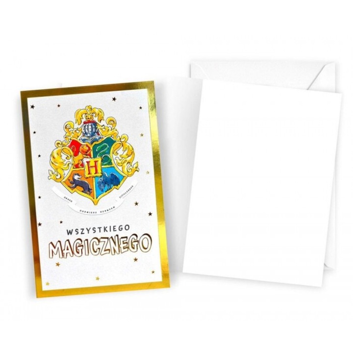 Felicitare Harry Potter, Kukartka, 11x17cm, cu folie metalizata, set cu envelopa alba