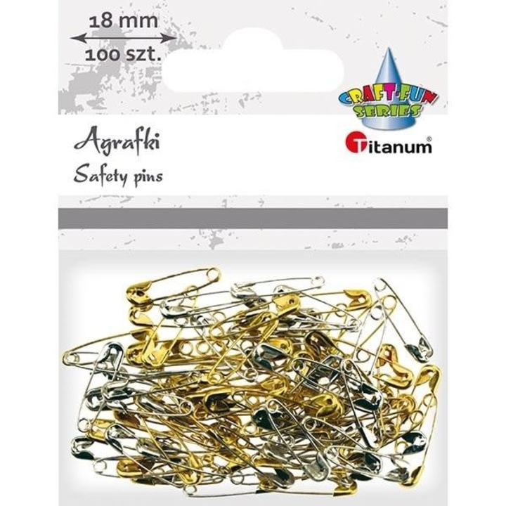 Метални кламери 5x18 мм, комплект 100 броя, златни и сребърни, Titanum