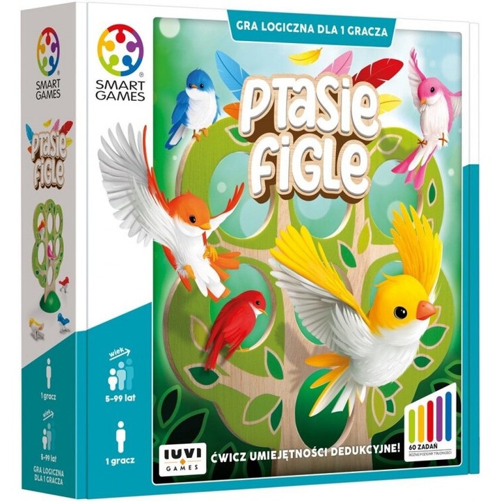 Joc de logica Smart Games Ptasie Figle, IUVI Games, 5+, 240x240mm, set cu 1 copac / 5 pasari