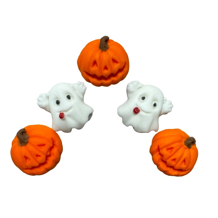 5 db ehető cukorpaszta dekorációból álló készlet, Halloween készlet, Szellemek és sütőtök