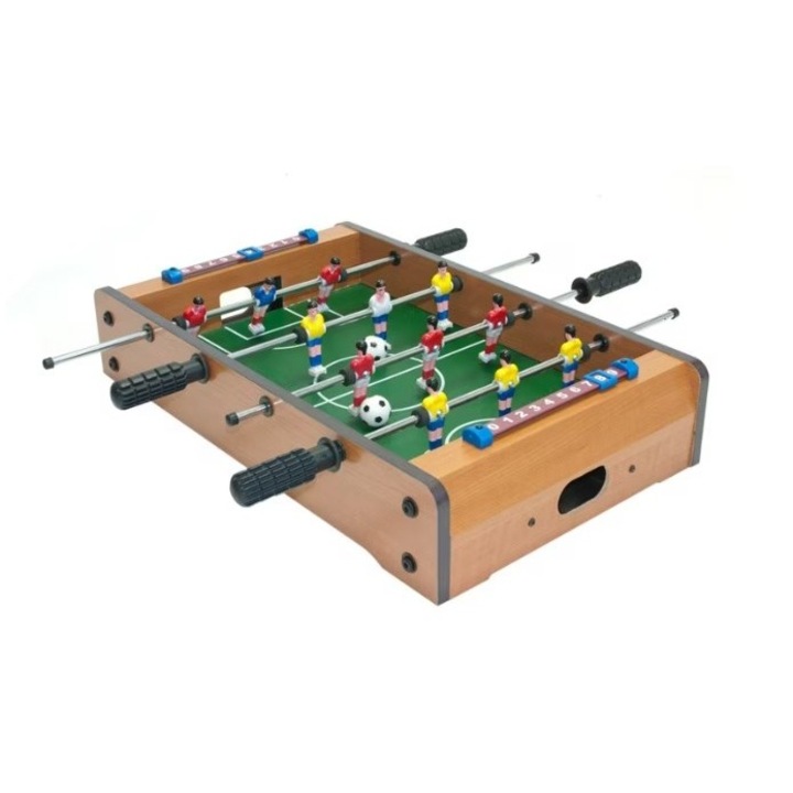 Mini Masa de Fotbal cu Teren si 12 Jucatori GIMASE, 4 Manere, cu Tablou pentru Scor, din Metal, Lemn si ABS, 34.5 x 23 x 7 cm, pentru copii/adulti