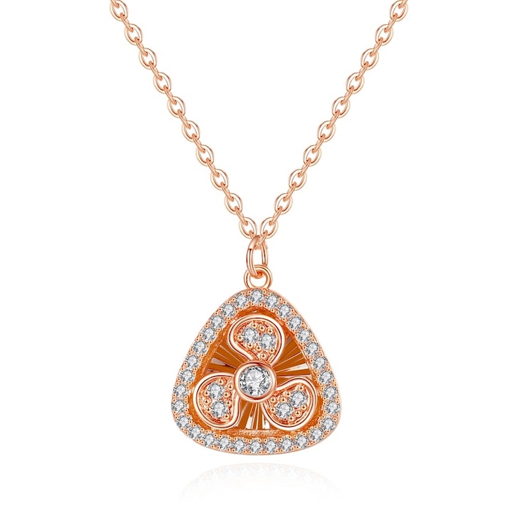 Colier in forma de sector cu numele „Iubirea dupa inima”, color roz auriu, cu incrustari de zirconi din cupru