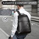 Rucsac Din Piele Naturala Pentru Barbati, IMODIX, Compartiment Pentru Laptop 14-inch, Foarte Spatios, 5 Buzunare, 40.5x26.5x15.5 cm, Model 331, Negru