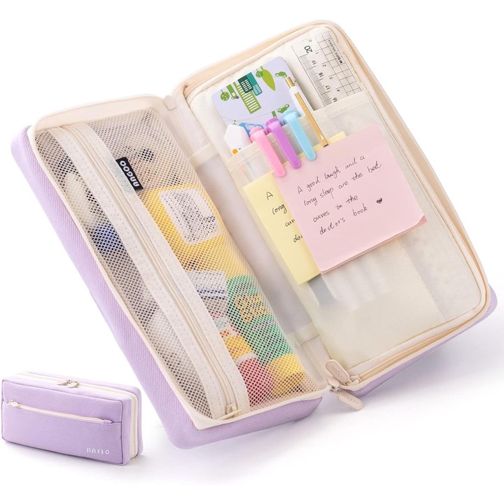 XUNNING® iskolai tolltartó, Nagyon nagy kapacitású tároló rendszerező, többfunkciós, vászon, Lila