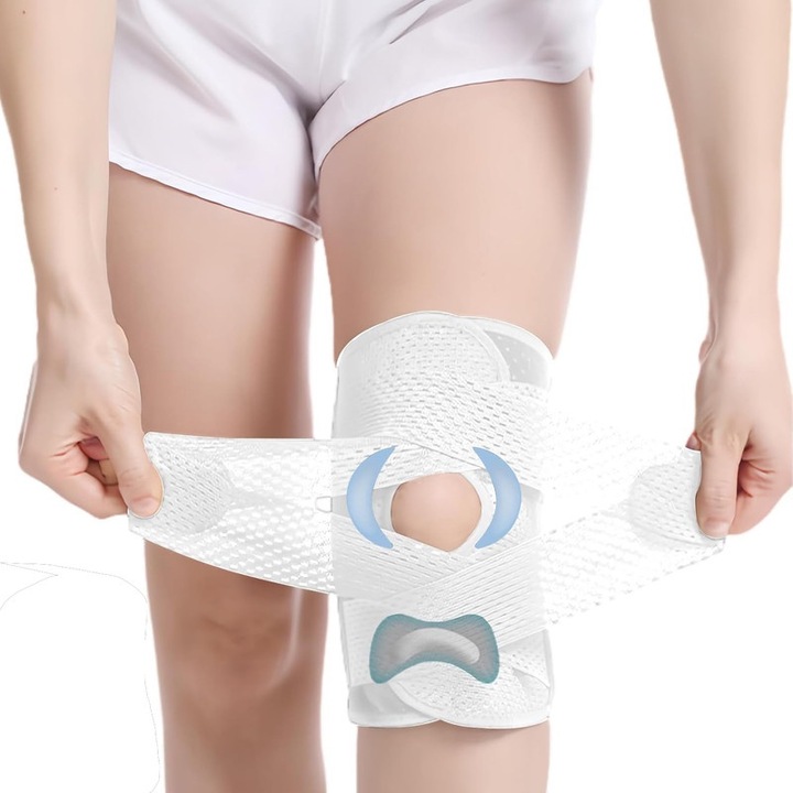 Ортеза за коляно, защита на ставите и опора със странични стабилизатори намалява болката в мускулите и ставите предотвратява наранявания мека и дишаща материя, 2XL, Бял