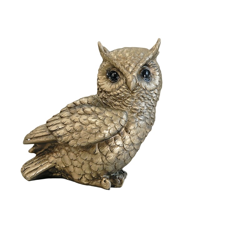 Figurina bufnita din polirasina, culoare alama 10 cm