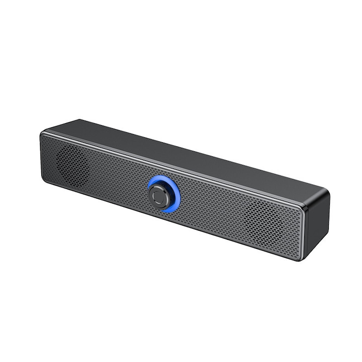 Difuzor Bluetooth pentru PC, bara lunga, bas puternic, auto / desktop / sport in aer liber / acasa, 100HZ-20KHZ, 75dB, USB, jack audio 3.5MM, impermeabil IPX2, negru