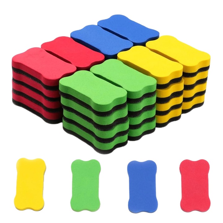 Set 36 Bureti Magnetici pentru Tabla, SINBINTA, Capacitate puternica de curatare, Capacitate excelenta de adsorbtie, Design ergonomic, Pentru acasa, scoala, birou si alte locuri. Pasla/EVA, 7x4x1.5cm, Multicolor