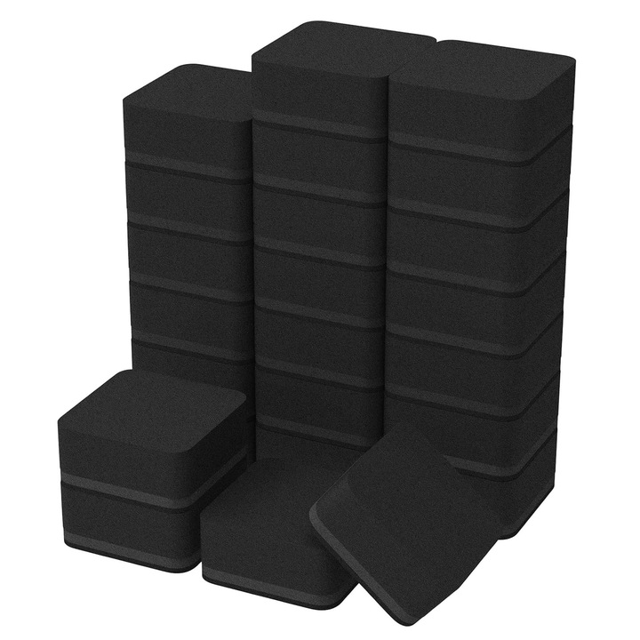 Комплект от 24 магнитни гъби за бяла дъска, SINBINTA, Отлична абсорбираща способност, Силна почистваща способност, Ергономичен дизайн, За дома, училище, офис и други места, Филц/EVA, 5 x 5 x 2 см, Черен
