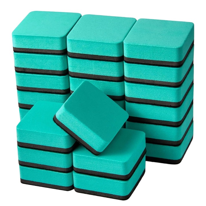 Комплект от 24 магнитни гъби за бяла дъска, SINBINTA, Отлична абсорбираща способност, Силна почистваща способност, Ергономичен дизайн, За дома, училище, офис и други места, Филц/EVA, 5 x 5 x 2 cm, Зелен