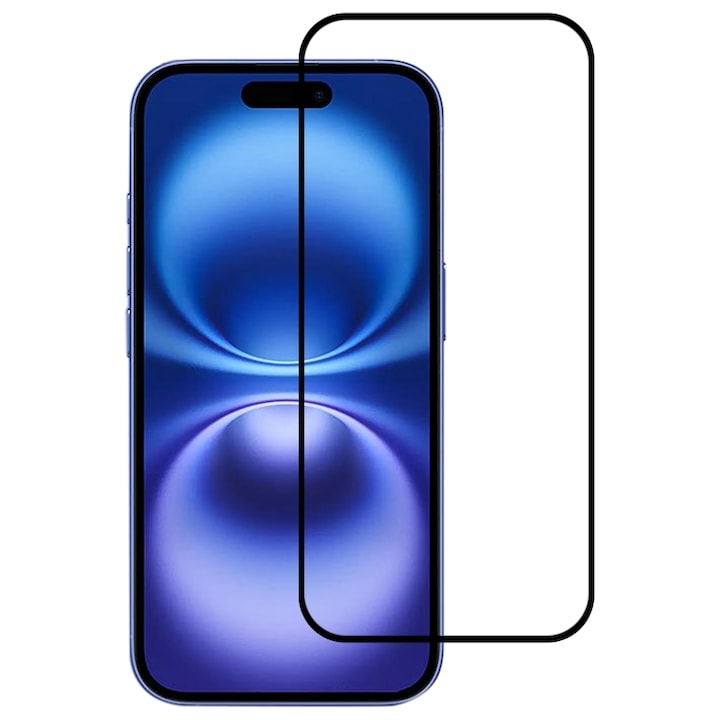 Folie Protectie Ecran pentru Apple iPhone 16, Sticla Securizata Temperata 9D, Margini negre