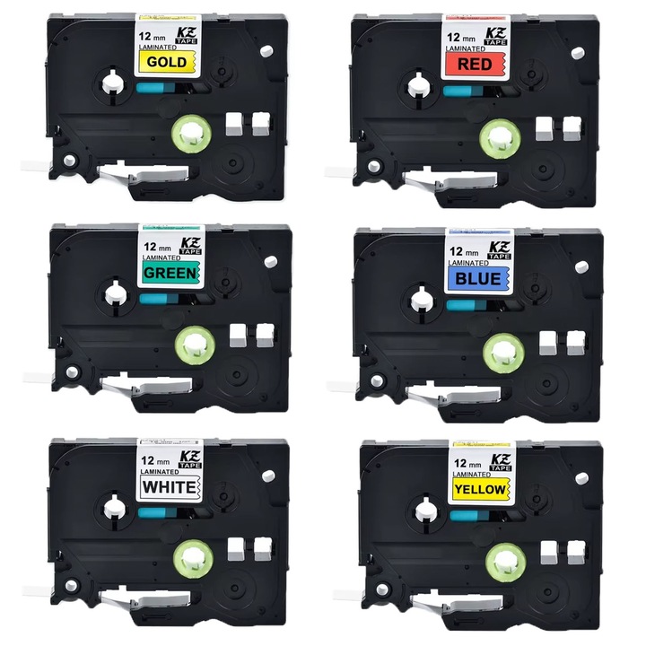 Set 6 Benzi Etichete Compatibile Brother P Touch, Axroad Mall, Eticheta auto-adeziva puternica, 12mm x 8m, impermeabil, Rezistenta la temperaturi ridicate si la coroziune, Portabil si usor de utilizat, Multicolor