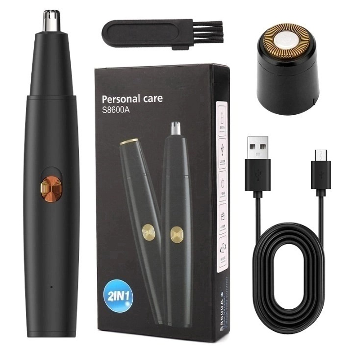 Aparat de tuns 2 in 1, capete separate pentru nas si barbie, waterproof, negru