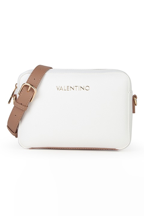 Valentino Bags, Чанта през рамо Alexia от еко кожа с метално лого, Бял, Сиво-кафяв