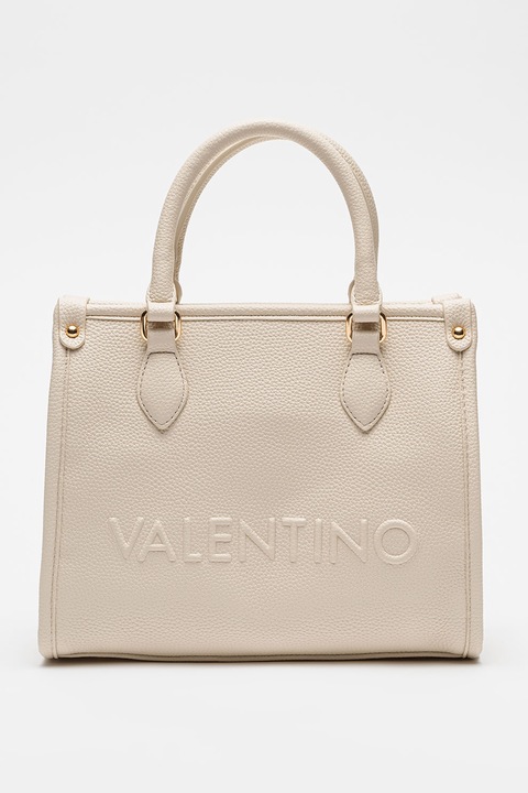 Valentino Bags, Geanta cu maner si logo in relief Rised, Alb murdar