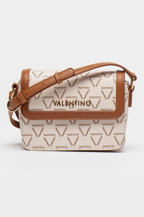 Valentino Bags, Lady Re fedőlapos műbőr táska keresztpánttal, Barna, Krémszín