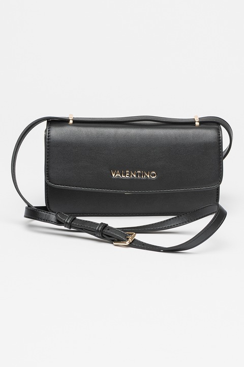 Valentino Bags, Keresztpántos műbőr táska fémlogós részlettel, Fekete
