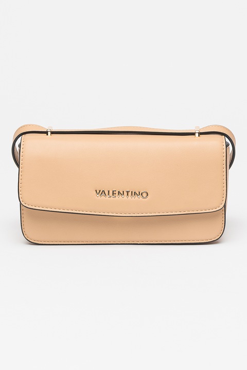 Valentino Bags, Keresztpántos műbőr táska fémlogós részlettel, Bézs