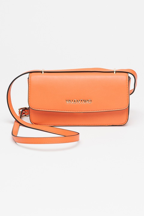 Valentino Bags, Keresztpántos műbőr táska fémlogós részlettel, Narancssárga