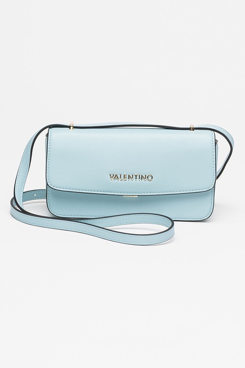 Valentino Bags, Keresztpántos műbőr táska fémlogós részlettel, Világoskék