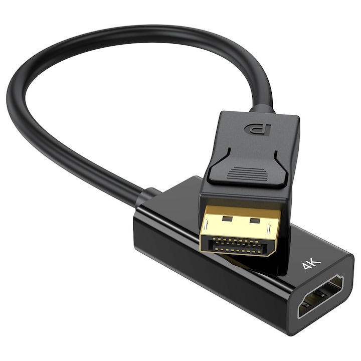 Адаптер, DisplayPort/HDMI, 4K UHD, Кабел, UHD, Черен