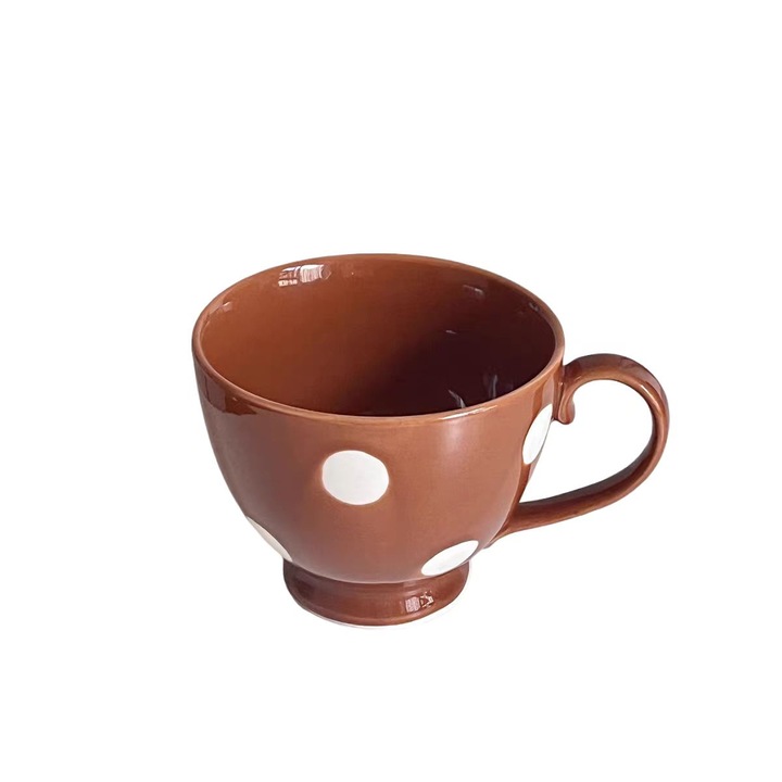 "Cana de cafea/mic dejun din ceramica cu buline retro - Capacitate mare de 500 ml, design de inalta calitate, potrivita pentru cafea, ceai si bauturi calde"