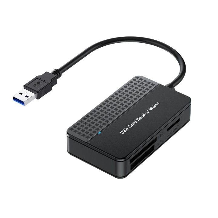 Multifunkcionális kártyaolvasó, USB 3.0, SD, TF, nagy sebességű átvitel, vezetékes, fekete