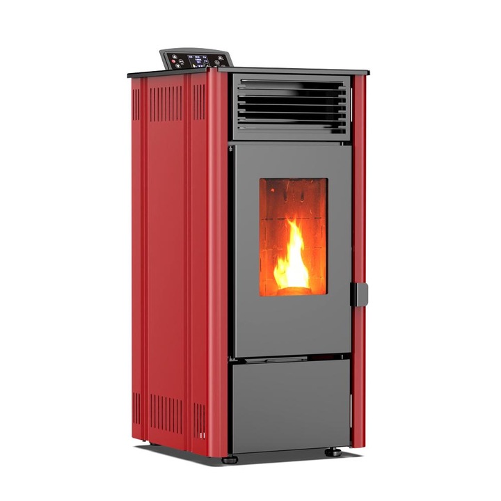 Котел на пелети Thunder Sophia-Red 8.1 KW, капацитет за съхранение 16 кг, препоръчва се за 85 кв.м, Клас на енергийна ефективност: A+, Червен