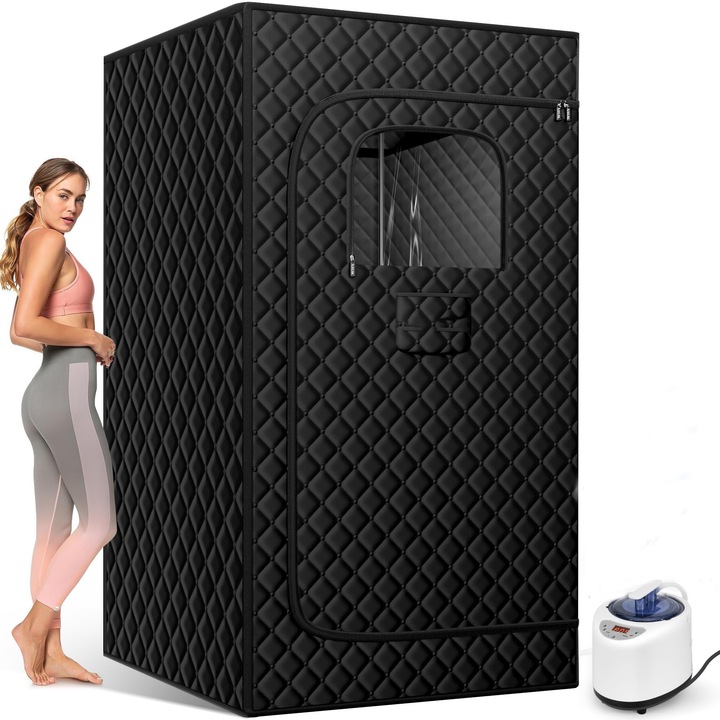 Cabina sauna, MWAOWM, cu aburi portabila, dimensiuni 2.6'x2.6'x5.9', scaun pliabil inclus, 9 niveluri de temperatura