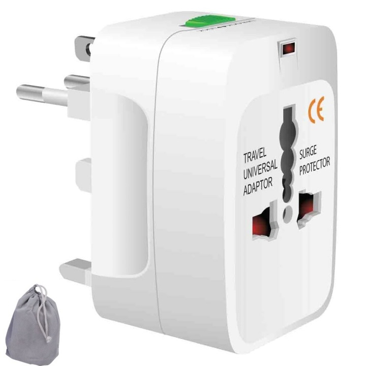 Универсален адаптер за контакт, AjieQaQ, бял, 6A, 110-250V, с куфар