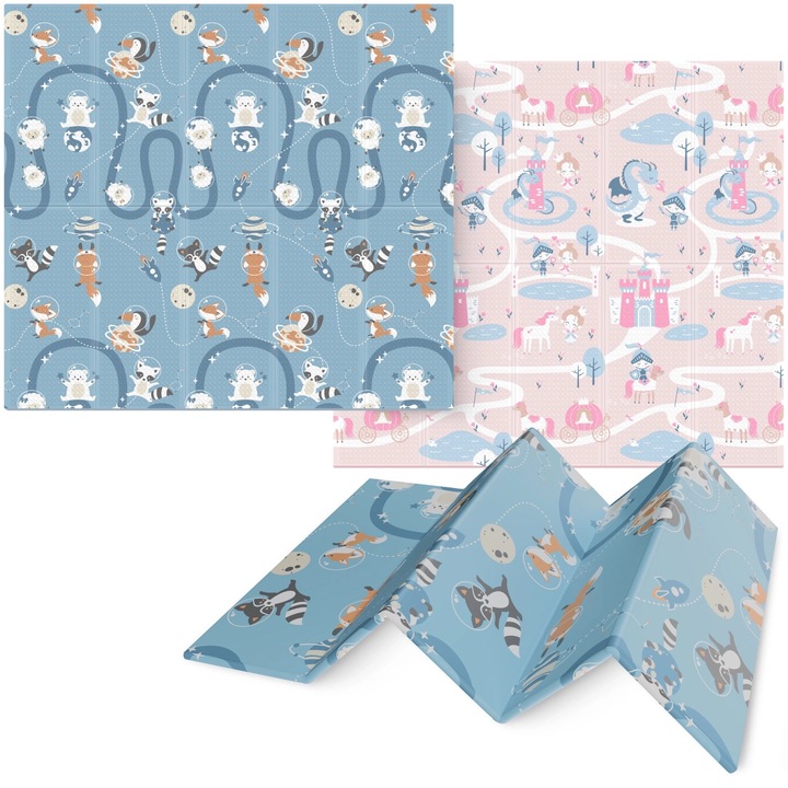 Детски килим с две страни, 4FIZJO, пяна XPE, 200 x 180 см, син