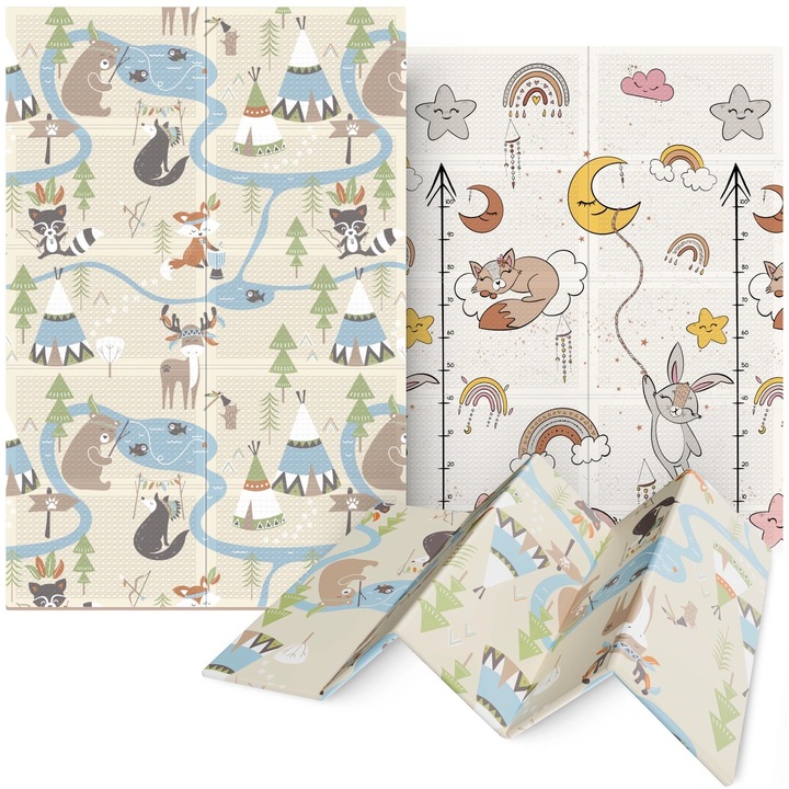 Детски килим с две страни, 4FIZJO, пяна XPE, 120 x 180 см, сив