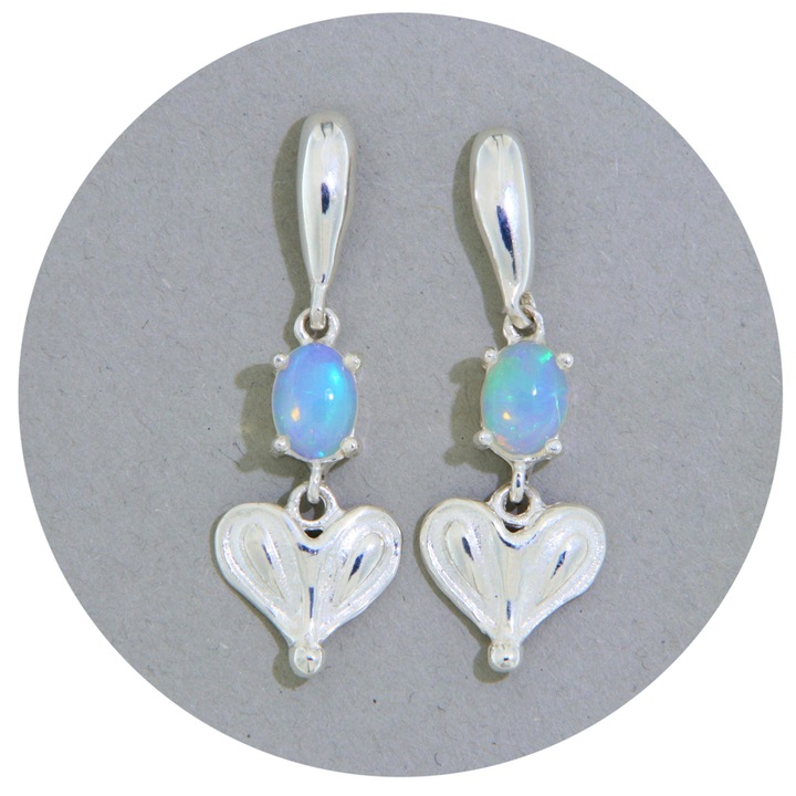 Cercei din argint 925 cu opal natural (fara tratament), model elegant, pietre naturale