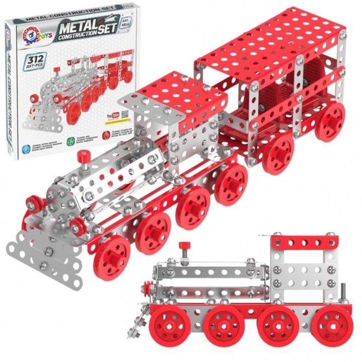 Set constructie locomotiva, Technok, 312 elemente, metal, 20.5x16x4 cm