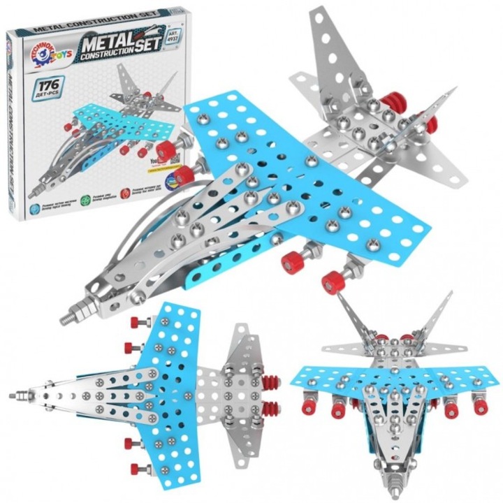 Set constructie metalic avion Technok, 176 elemente, 188x194mm, pentru copii 5+