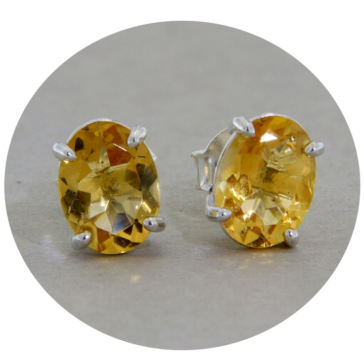 Cercei din argint 925 cu citrin natural galben (fara tratament), 7.5 x 5.5 mm, 1.49 g